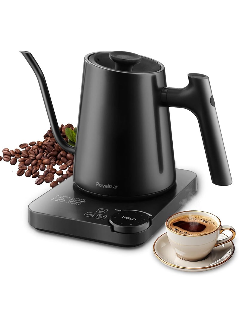 Electric Gooseneck Kettle with Precise Temperature Control from 40-100°C, Adjustable by ±1°C, 1.2L 1200W Fast Heating with 4 Preset Modes, Touch and Knob Control, for Coffee Milk and Tea